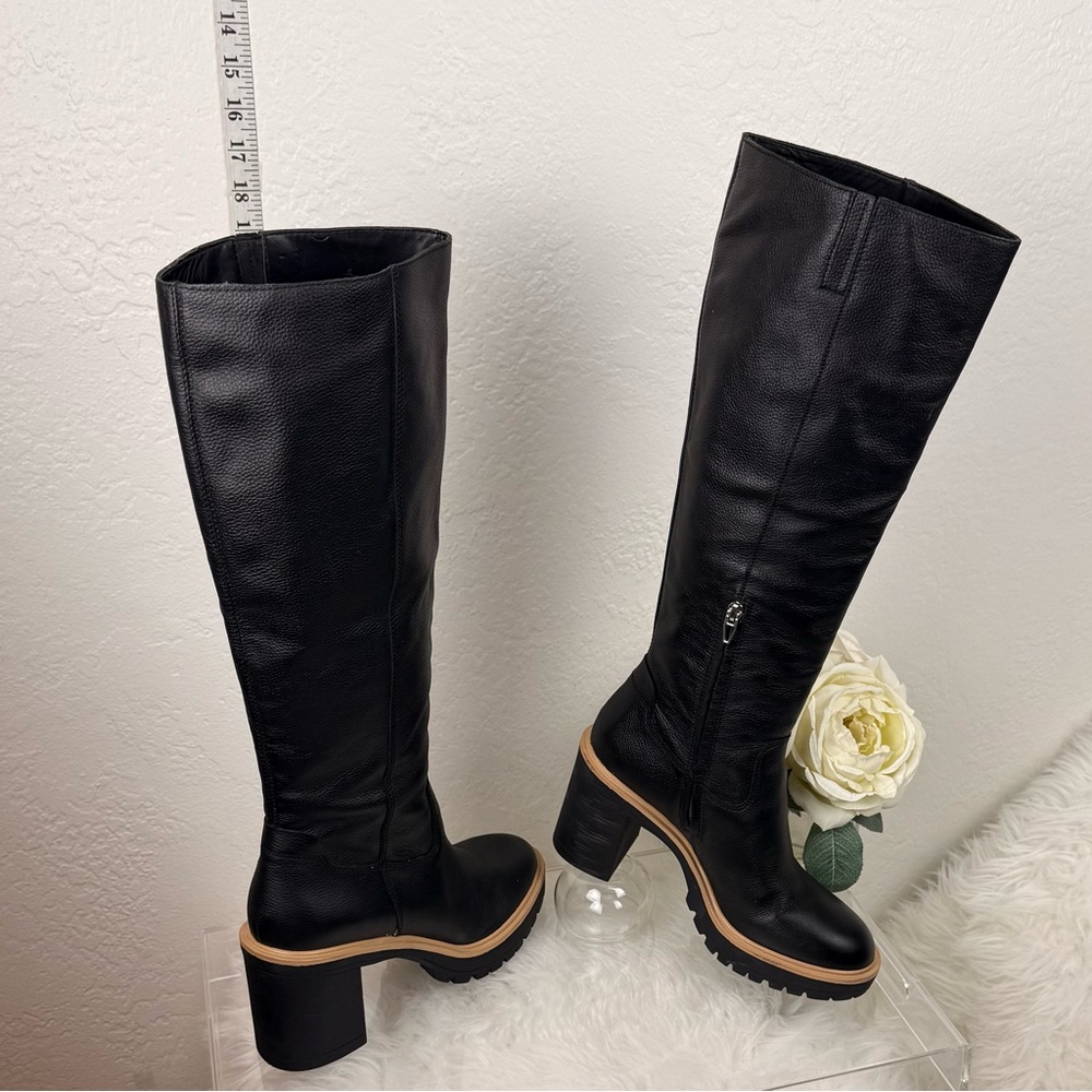 Dolce Vita Risky Black‎ Leather Knee High Lug Sole Platform Boots 9.5 Moto-Chic